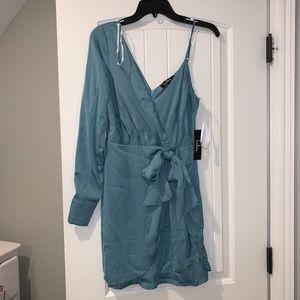 Lulu’s Teal One Sleeve Wrap Dress